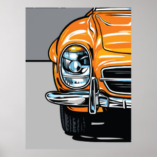 Retro Orange Sportbil Framifrån Pop Art-illustrati Poster