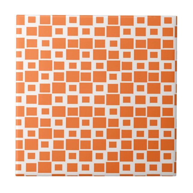 Retro Orange Squares Mönster Kakelplatta (Framsidan)