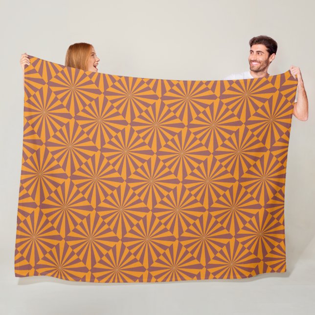 Retro Orange Sunburst Mönster Fleecefilt (På plats)