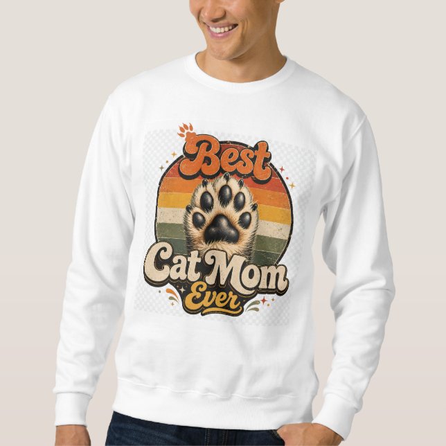 Retro orange Super kattmamma någonsin T-Shirt Lång Ärmad Tröja (Framsida)