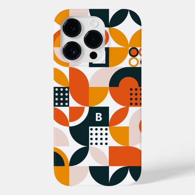 Retro Orange Svart Geometrisk Monogram Initial (Baksida)