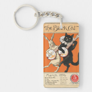 Retro Orange Svart Katt Vit Kanin Banjo Konst