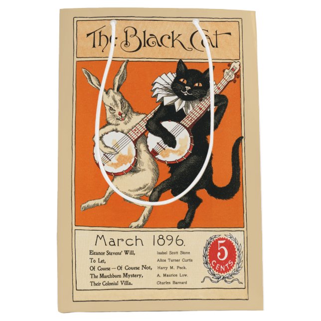Retro Orange Svart Katt Vit Kanin Banjo Konst (Framsidan)