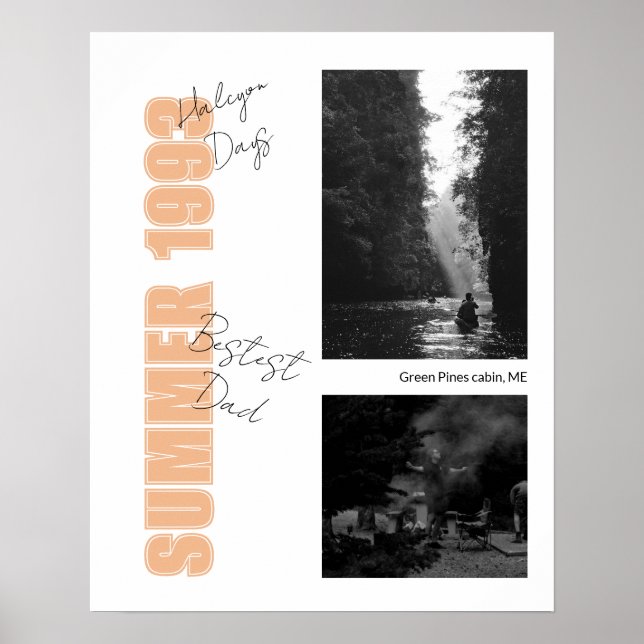 Retro Orange Svart och Vitt Minimal Fotominne Poster (Framsidan)
