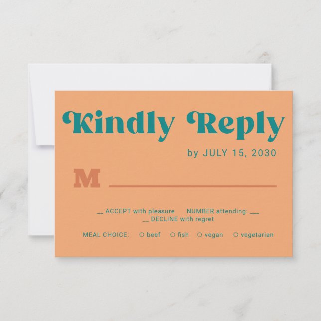Retro orange teal simple typography wedding OSA kort (Framsida)