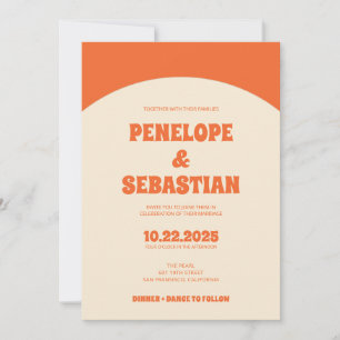 Retro Orange Terracotta Groovy Photo Bröllop Inbjudningar