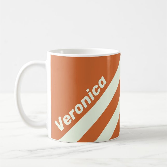Retro Orange Tre Ränder med Namn Kaffemugg (Vänster)