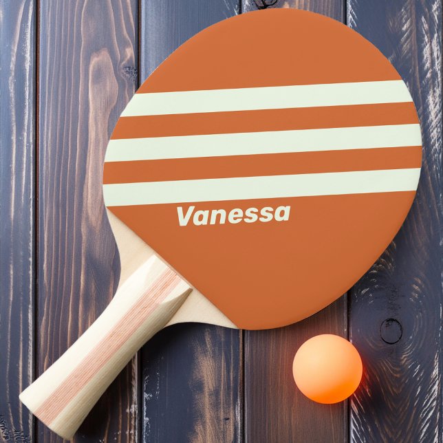Retro Orange Tre Ränder med Namn Pingisracket (Skapare uppladdad)