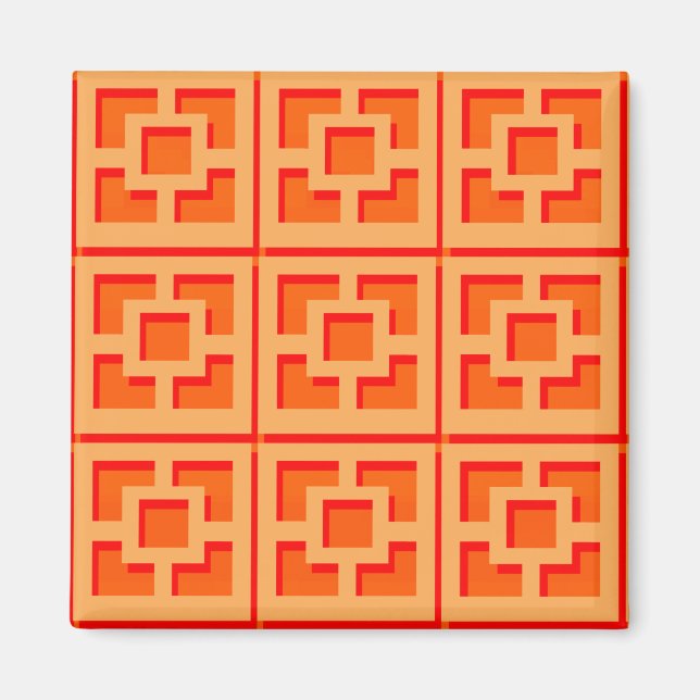 Retro Orange Trellis 2-tums kvadratisk magnet (Framsidan)