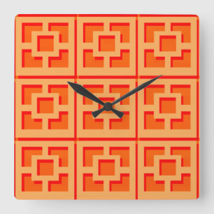 Retro Orange Trellis Acrylic Wall Clock Fyrkantig Klocka