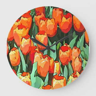 Retro Orange Tulips Stor Klocka