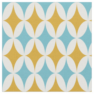 Retro Orange Turcos Blue Diamonds Mid Century Tyg