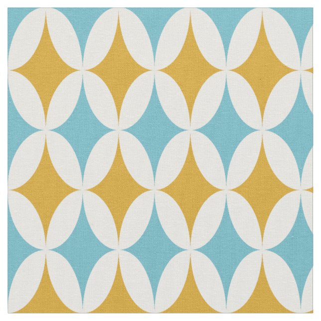 Retro Orange Turcos Blue Diamonds Mid Century Tyg (Närbild)