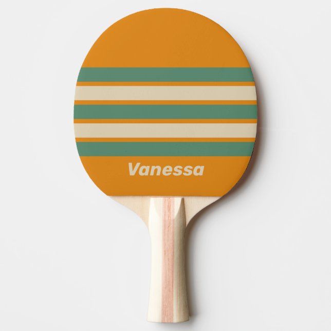 Retro Orange Tvärgående Ränder med Namn Pingisracket (Framsidan)