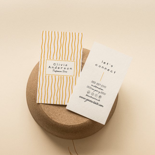 Retro-Orange Vågigt Rand Trendig Boho Funky Modern Visitkort (Skapare uppladdad)