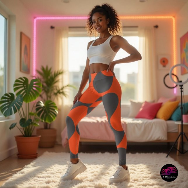 Retro orange vågmönster leggings (Your outfit just found its personality.)