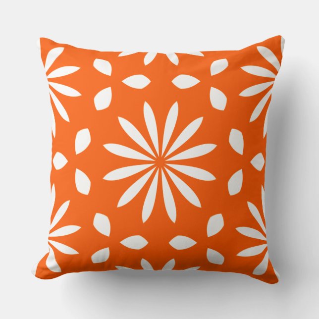 Retro Orange Vit Geometrisk Blommig Kudde (Framsida)