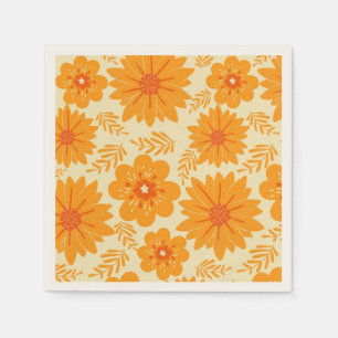 Retro Orange WildblommGarden Blommönster Pappersservett