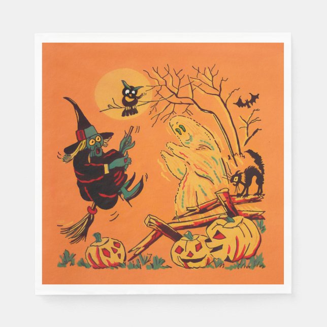 Retro Orange Witch Halloween  Pappersservett (Framsidan)