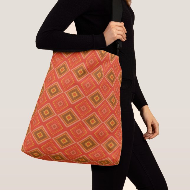 Retro orangebrun diamantmönster axelväska (Närbild)