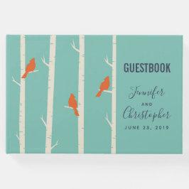 Retro orangefåglar på björkträd illustration gästböcker