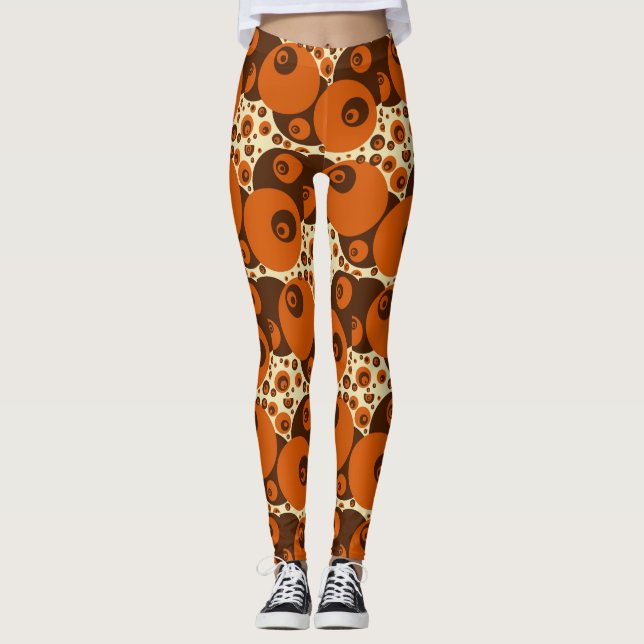 Retro Orbs Dots 70-talets Orange Brown Beige Desig Leggings (Framsida)