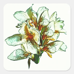 Retro orchids fyrkantigt klistermärke