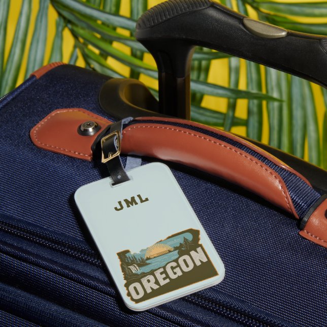 Retro Oregon Silhouette Monogram Bagagebricka (Framsida Insitu 1)