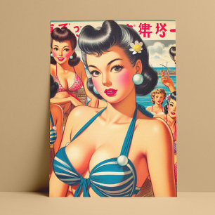 Retro Oriental Beach Girls Vykort