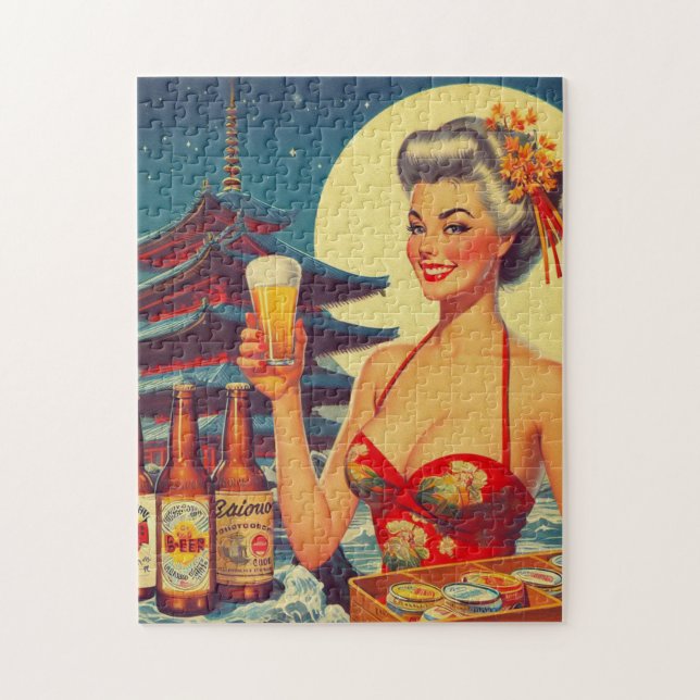 Retro Oriental Beer Girl Pussel (Vertikal)