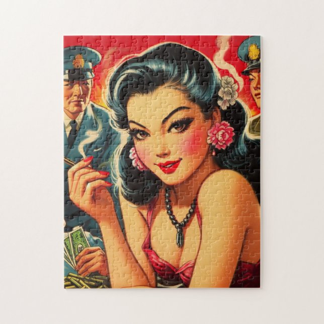Retro Oriental Girl Pussel (Vertikal)