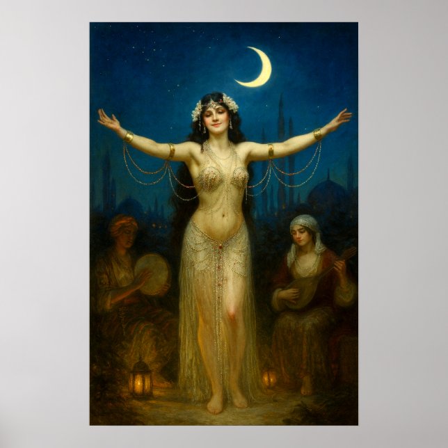  Retro Orientalism Stil Dansare Under Månen Poster (Framsidan)