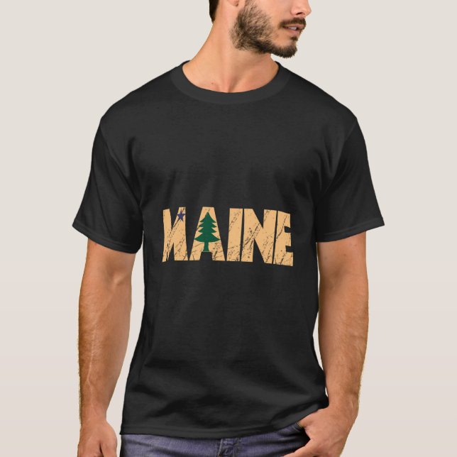 Retro Original Maine Statlig flagga Northern New E T Shirt (Framsida)