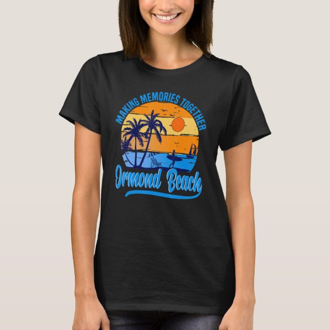Retro Ormond Beach Florida Handflatan Träd Beach S T Shirt (Framsida)
