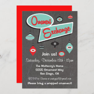 Retro Ornament Exchange julinbjudan Inbjudningar