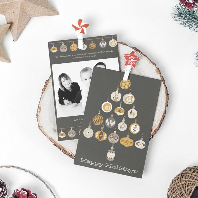 Retro Ornament Photo Julgran Helgdag Card Inbjudningar (Skapare uppladdad)