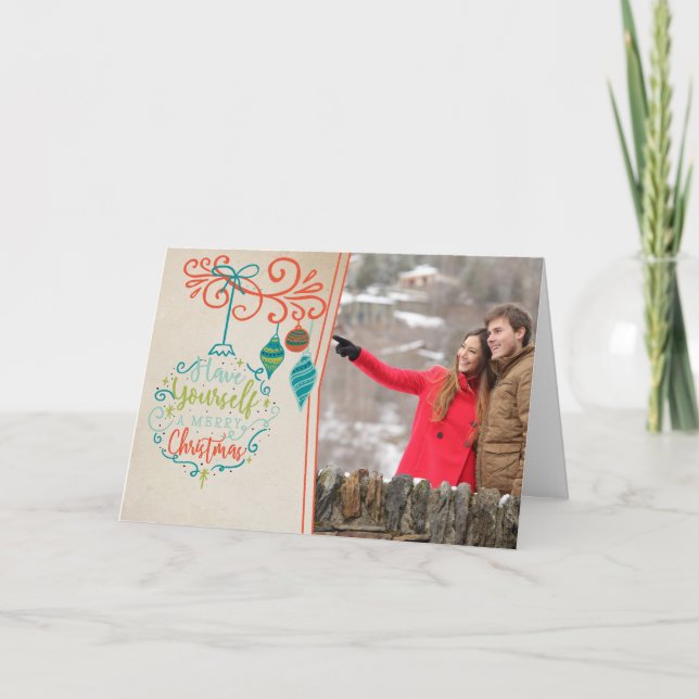 Retro Ornaments & God jul Bauble - Photo Helgkort (Framsida)