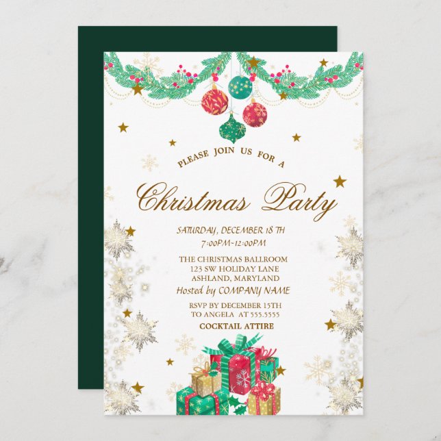 Retro Ornaments Presenter Snöflingor jul Inbjudningar (Fram/baksida)