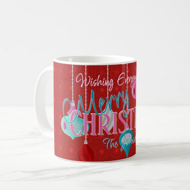 Retro Ornaments Röda jul Kaffemugg (Framsida vänster)
