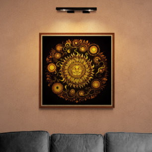 Retro Ornate Smiling Sol AI Art VINTAGE Poster