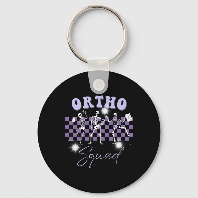 Retro Ortho Squad Dancing Skeleton Orthopedic Nurs Nyckelring (Framsida)