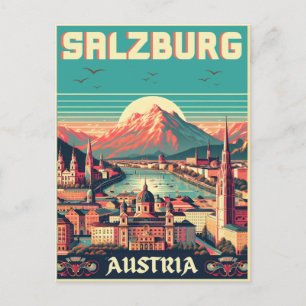 Retro Österrike huvudstad salzburg siluett Vykort