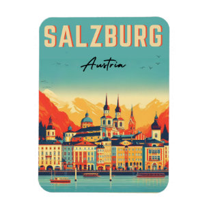 Retro Österrikes huvudstad salzburg siluett Magnet