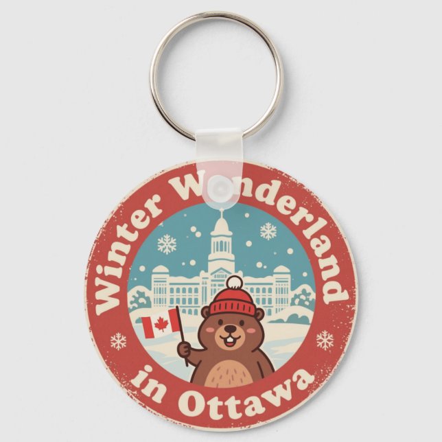 Retro Ottawa Beaver Vinteraktiviteter Nyckelring (Framsida)