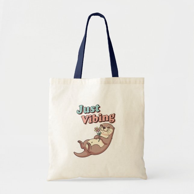 Retro Otter Chill Vibes Canvas Tote Bag Tygkasse (Framsidan)