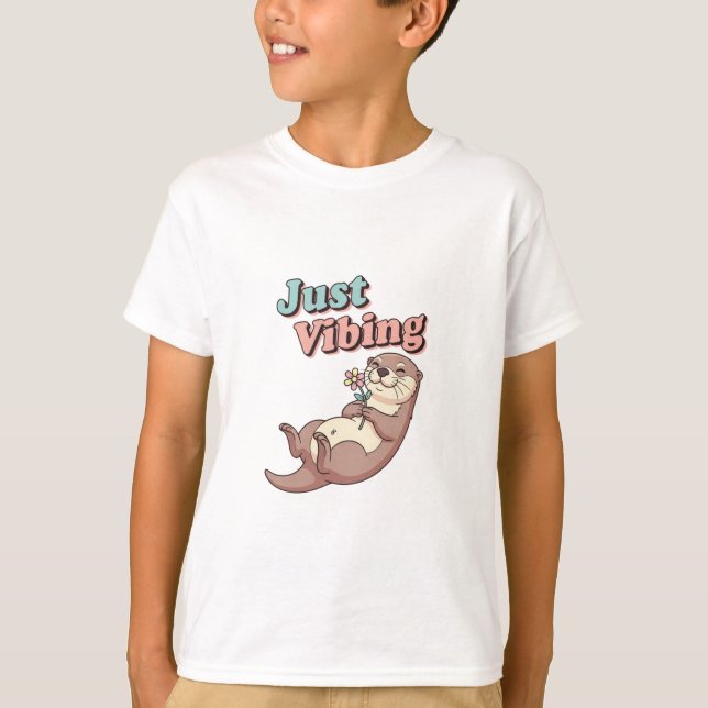 Retro Otter Just Vibing Kids T-Shirt (Framsida)