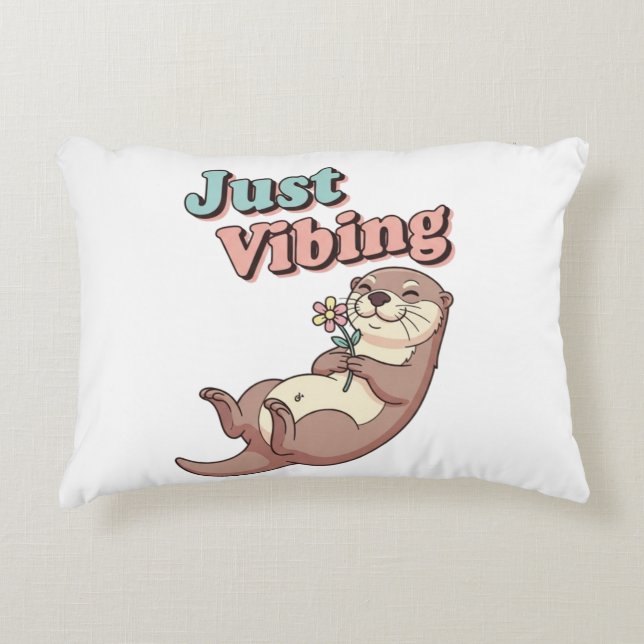 Retro Otter Just Vibing Rectangular Pillow Prydnadskudde (Framsidan)