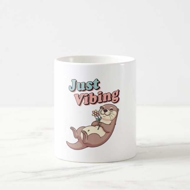 Retro Otter Just Vibing White Mug Kaffemugg (Center)