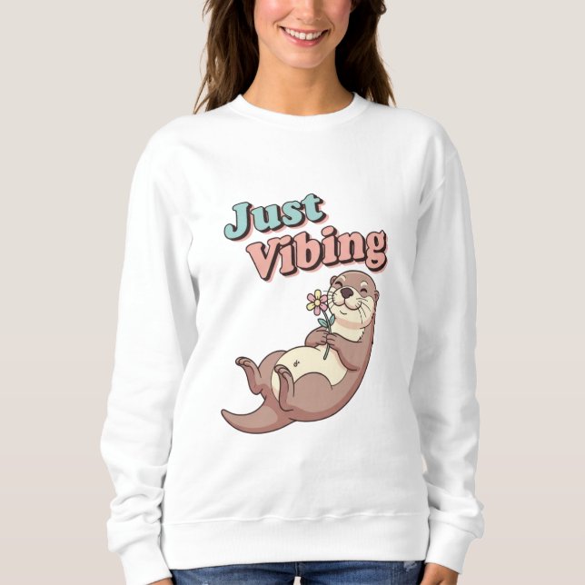 Retro Otter Just Vibing Women’s Sweatshirt T Shirt (Framsida)