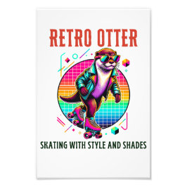 Retro Otter Skating i Stil med solglasögon Fototryck